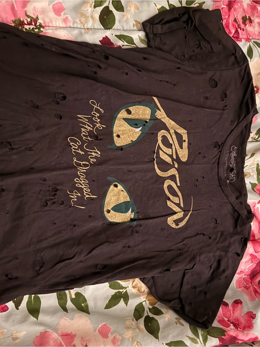 Lauren Moshi Black Short Sleeve Tee with Gold & Green Graphic